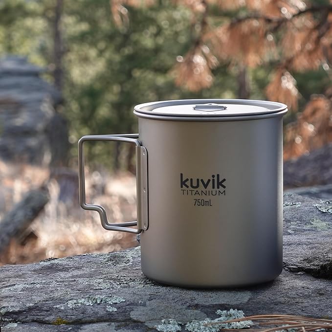 Kuvik Titanium Pot with Lid 750ml (25.4 oz) - Ultralight and Compact Pot for Backpacking, Camping