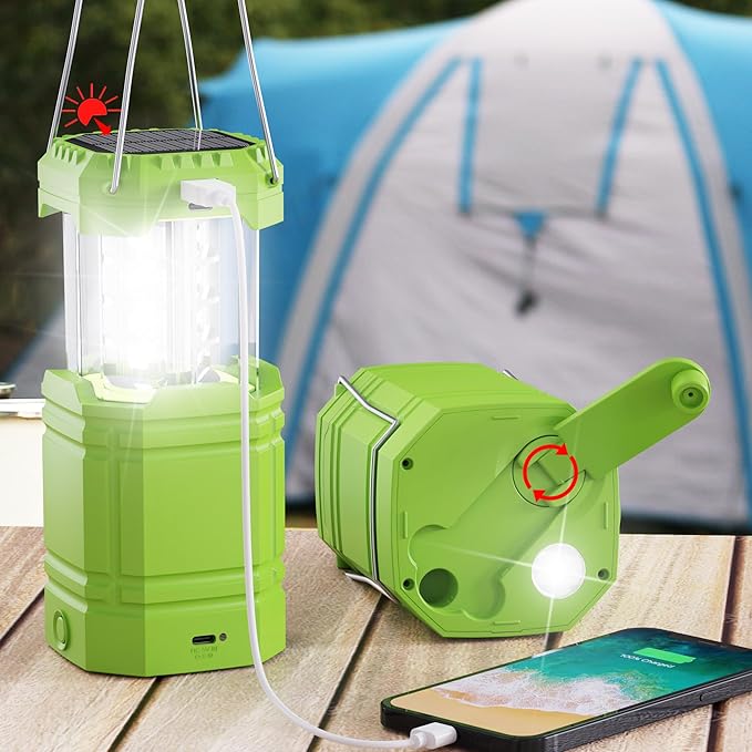 3000mAh Large Capacity Hand Crank Solar Camping Lantern, Portable Ultra Bright LED Torch, 23-26