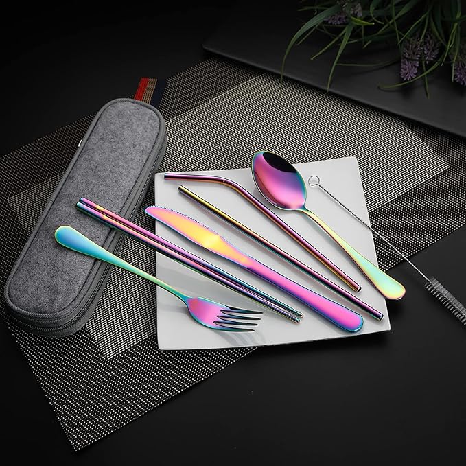 DEVICO Portable Utensils, Travel Camping Cutlery Set, 8-Piece including Knife Fork Spoon Chopsticks