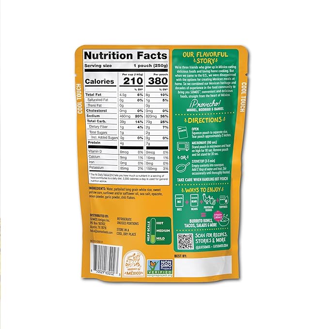 SOMOS Mexican Street Corn White Rice ??Gluten Free, Non-GMO, Vegan & Microwavable Meals Ready to