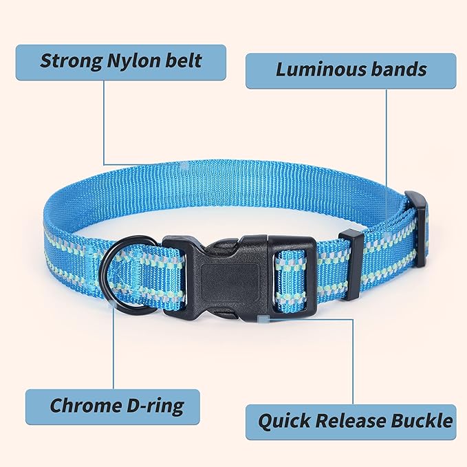 Mile High Life Reflective Dog Collar, Basic Dog Collars Adjustable Quick Release, Soft Nylon Pet