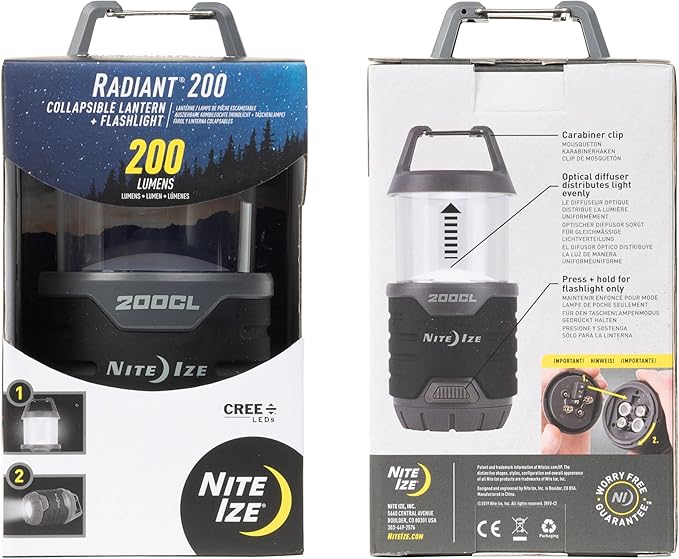 Nite Ize Radiant 200 Collapsible LED Lantern and Flashlight - 200 Lumen Convertible LED Lantern to
