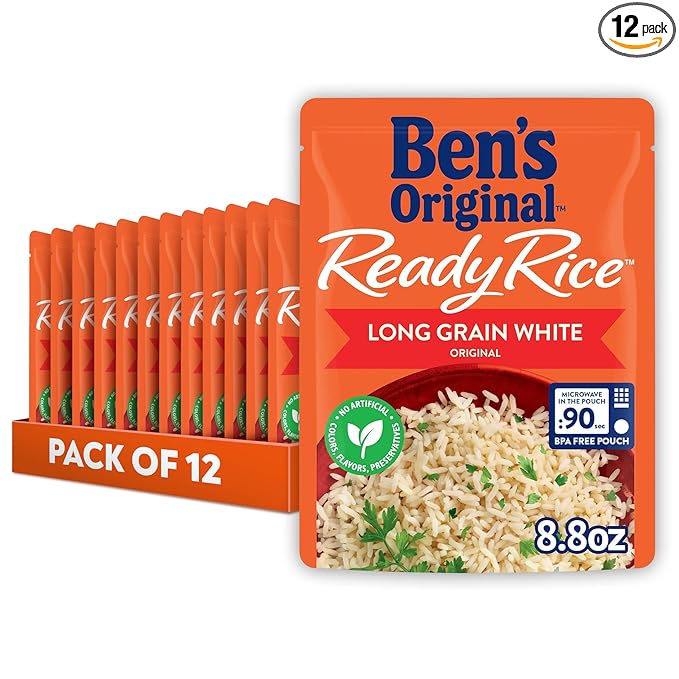 BEN'S ORIGINAL Ready Rice Original Long Grain White Rice, Easy Dinner Side, 8.8 oz Pouch (Pack of