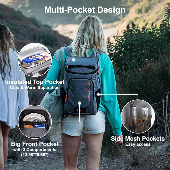 SPARTER Backpack Cooler Insulated Leak Proof 33/49 Cans, 2 Insulated Compartments Thermal Bag