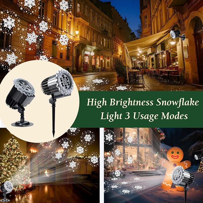 Christmas Snowflake Projector Light, 3D Dynamic Snowfall with Swirling Patterns for Outdoor Indoor