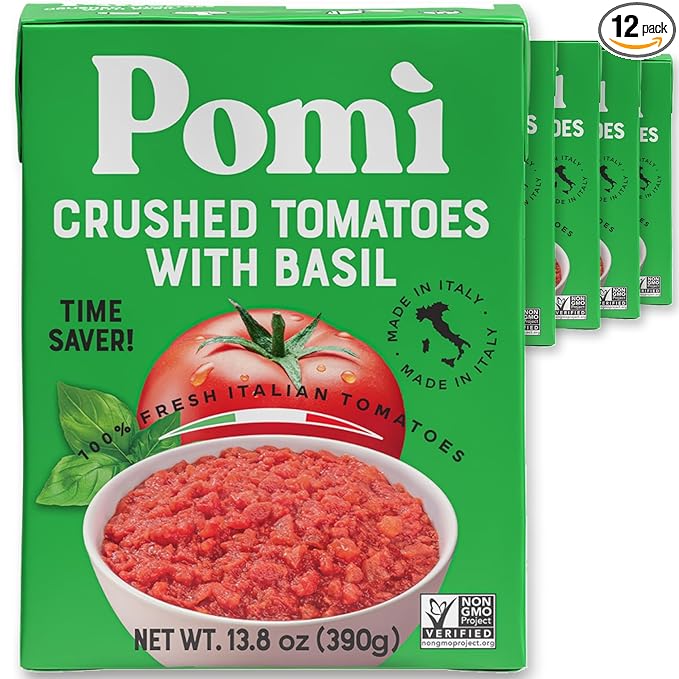 Pomì Crushed Tomatoes with Basil - Creamy, Velvety Italian Sauce, No Salt, Additives/Preservatives