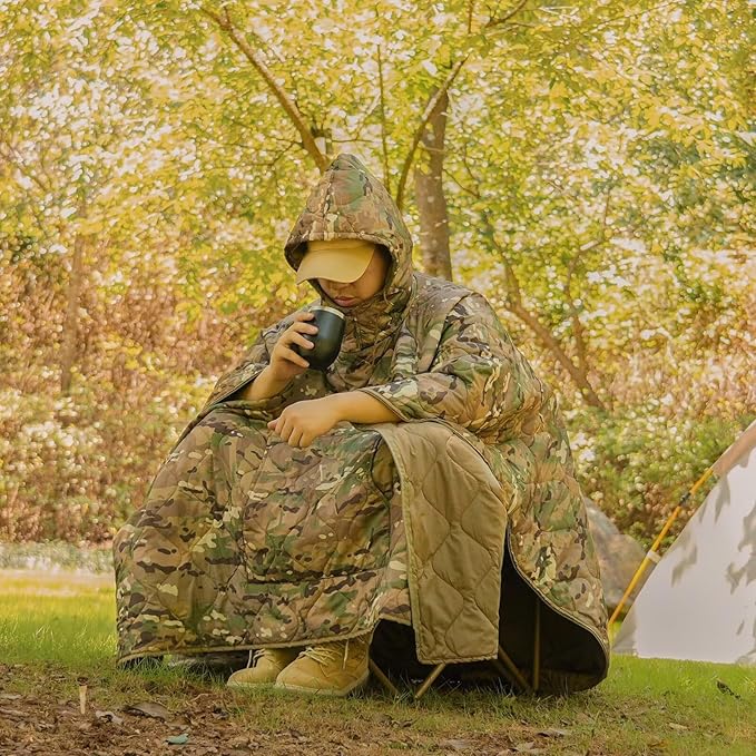 Poncho Liner Hoodie with Pocket Insulated Military Sleeping Bag Waterproof for Outdoor Camping