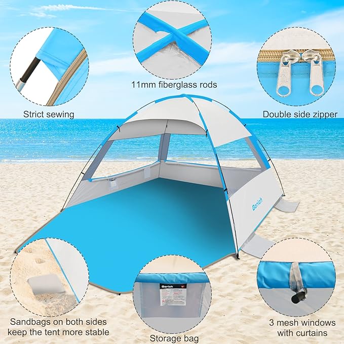 Gorich Beach Tent Sun Shelter for 3/4-5/6-7/8-10 Person with UPF 50ï¼?UV Protection, Lightweight &