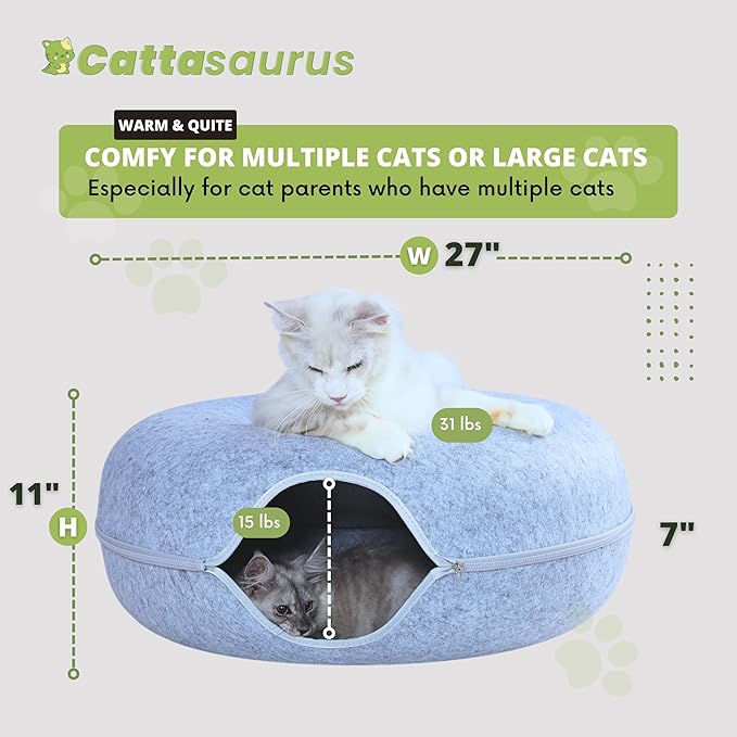 CATTASAURUS Peekaboo Cat Cave for Multiple & Large Cats Up to 30-45 Lbs, Scratch Detachable &