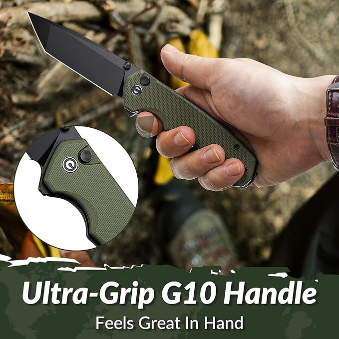 CIVIVI Brazen Folding Knife, Button Lock Pocket Knife with 3.46'' Swedish 14C28N Tanto Blade
