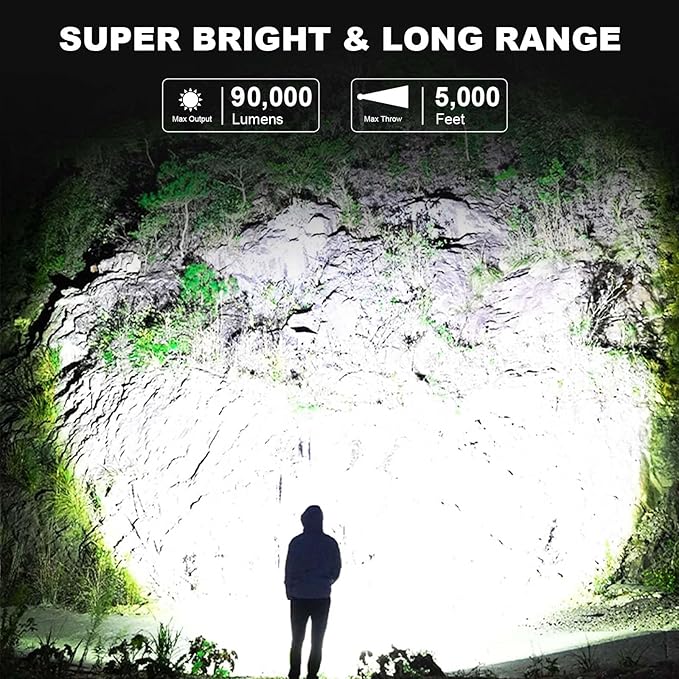 LBE Rechargeable Spotlight, Super Bright 90,000 Lumens Led Flashlight Handheld Spot Lights Outdoor