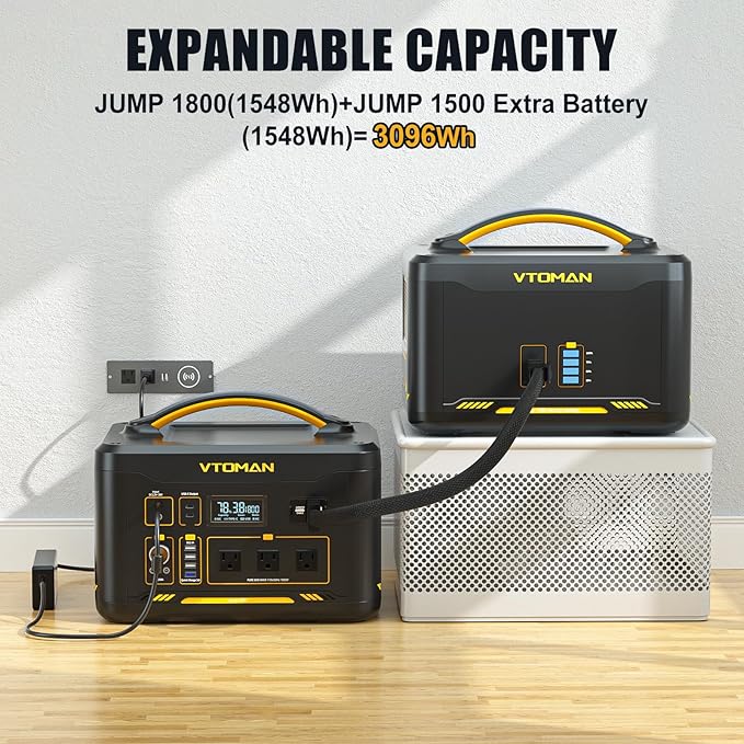 VTOMAN Jump 1800 Portable Power Station with 200W Solar Panel, 1800W/1548Wh LiFePO4 Battery Solar