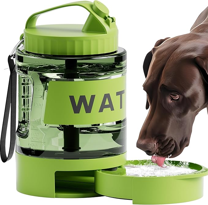 77oz Dog Water Dispenser, Camping Essentials, Large Travel Bottle with Pull-Out Drinking Bowl
