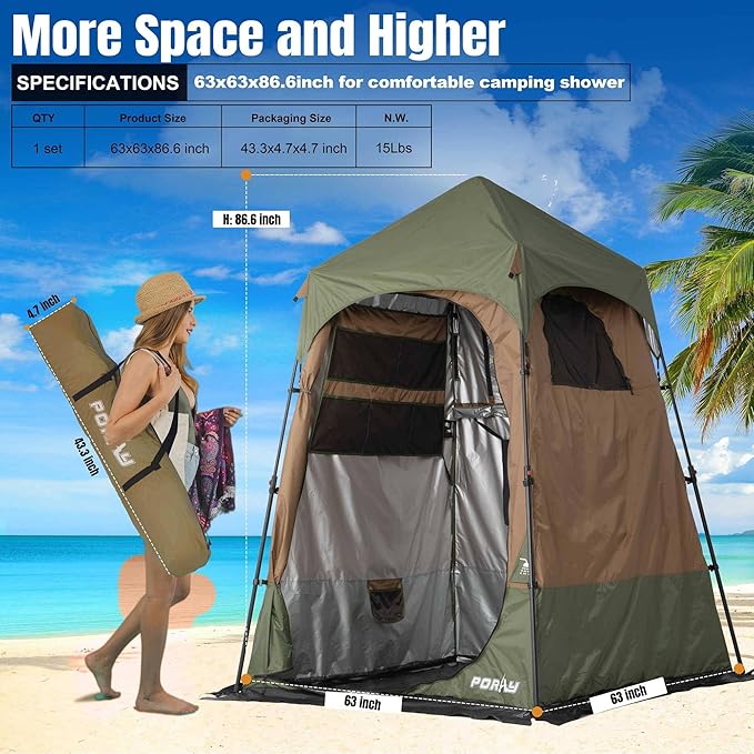 Camping Shower Tent Deluxe Changing Room Easy Set Up Privacy Shelter,Large Toilet Tent with Floor