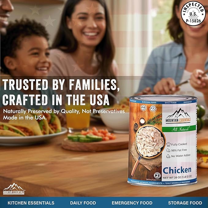 MOUNTAIN ESSENTIALS Fully Cooked Canned Chicken 28 Oz ??White Meat for Daily Meals, Camping &