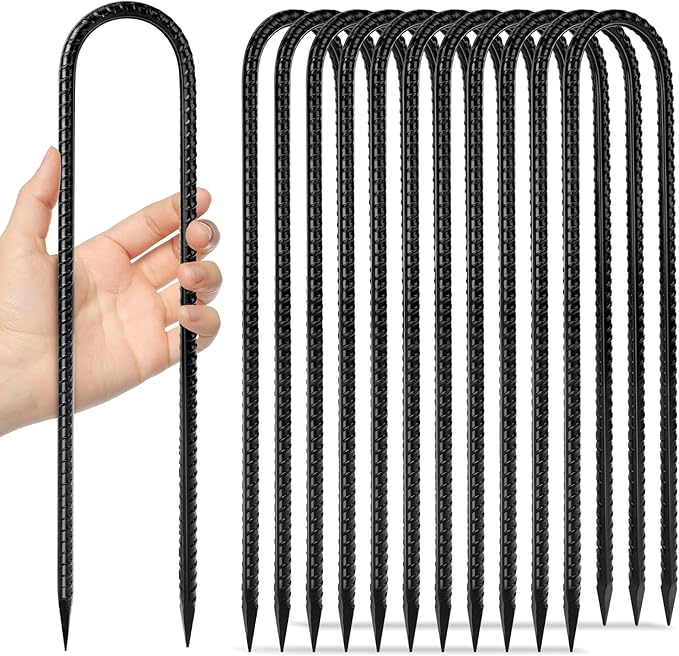12 inches 12-Pack Trampoline Stakes Anchors High Wind Stake Heavy Duty U Hooks for Ground Lawn