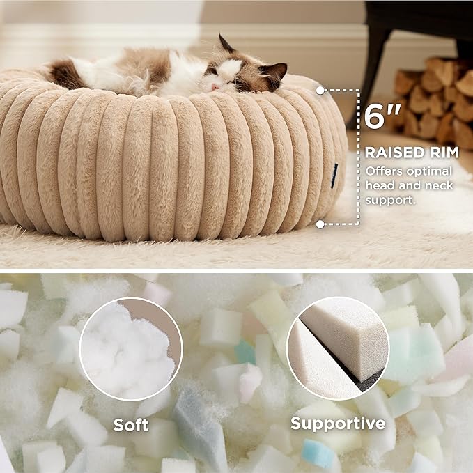 Bedsure Cat beds for Indoor Cats - Donut Dog Beds for Small Dogs with Corduroy Fleece & Anti Slip
