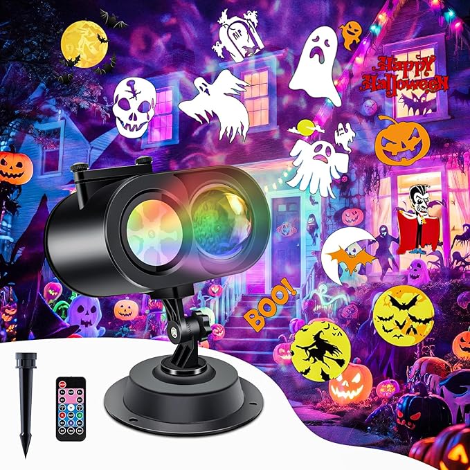 Halloween Projector Lights Outdoor, 2-In-1 HD Moving Pattern Holiday Projector Lights with Remote