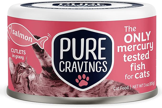 Pure Cravings Wet Cat Food Canned Salmon Cutlets in Gravy, 100% Mercury-Tested, Moist Can Fish for