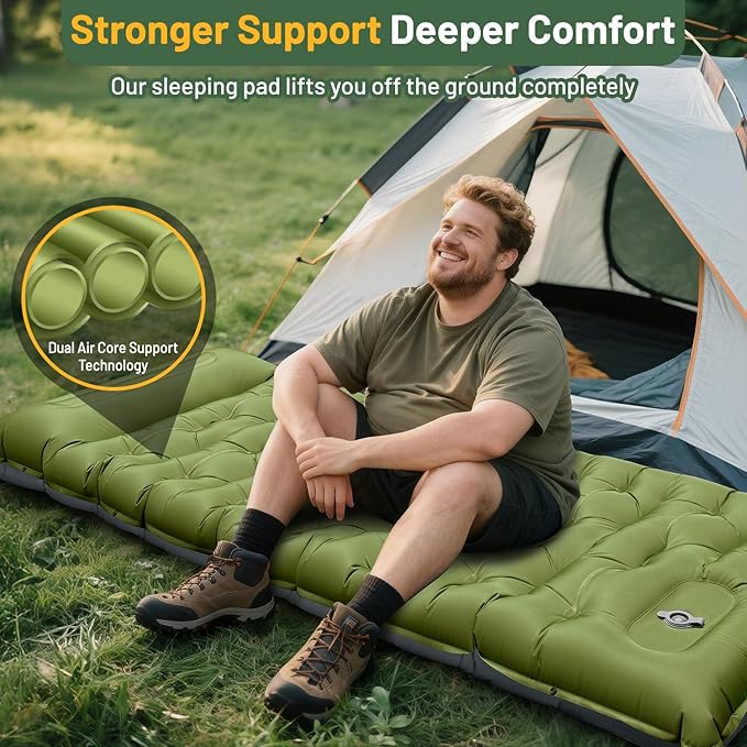 Sleeping Pad for Camping, 6" Extra Thick Camping Sleeping Pad with Pillows & Built-in Foot Pump