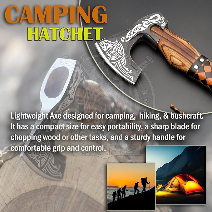 SHINY CRAFTS-Viking Axe Bearded Axe Tomahawk Birthday Gifts-Valhalla Axe, Carbon Steel Viking Axe