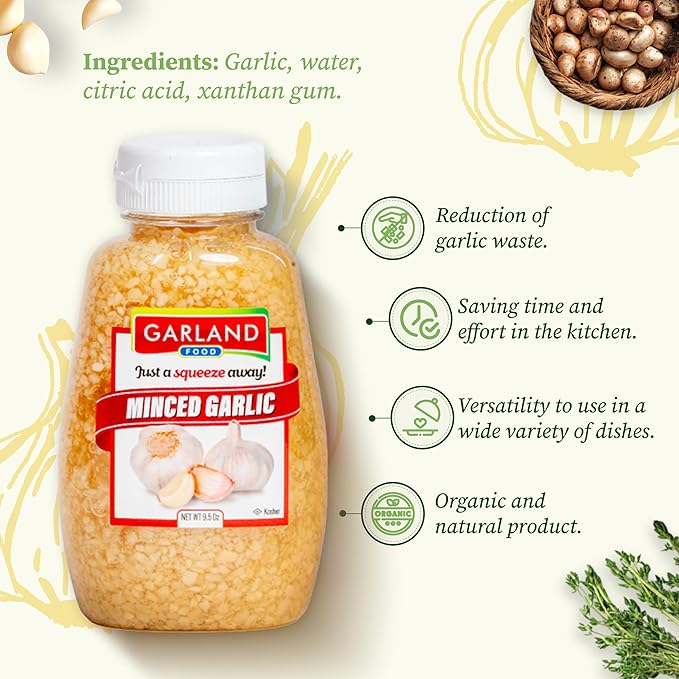 Garland Food Squeezable Minced Garlic in Water 9.5 oz ??Made in the USA - Garlic Minced Squeeze