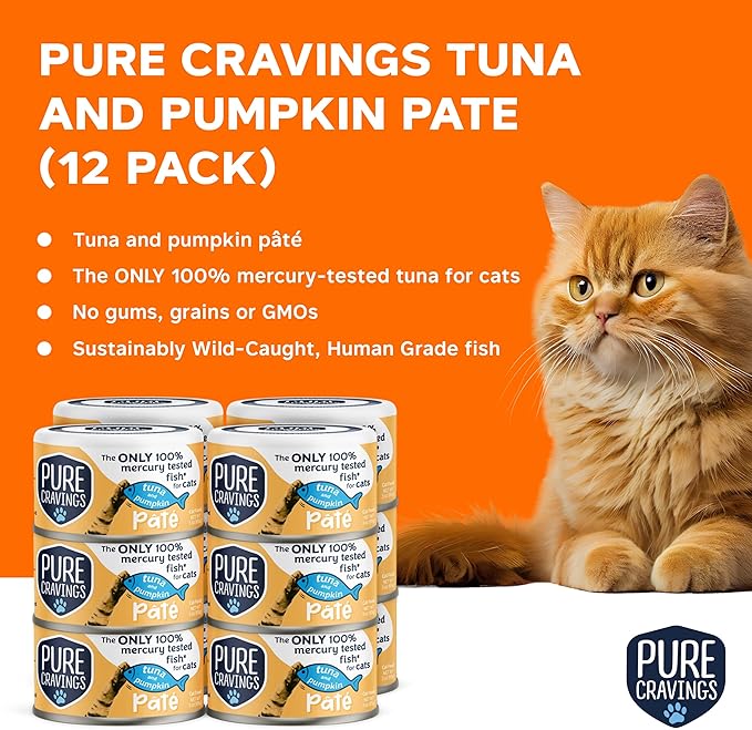 Pure Cravings Tuna and Pumpkin Pate, Canned Wet Cat Food, 100% Mercury-Tested, Moist Can Fish