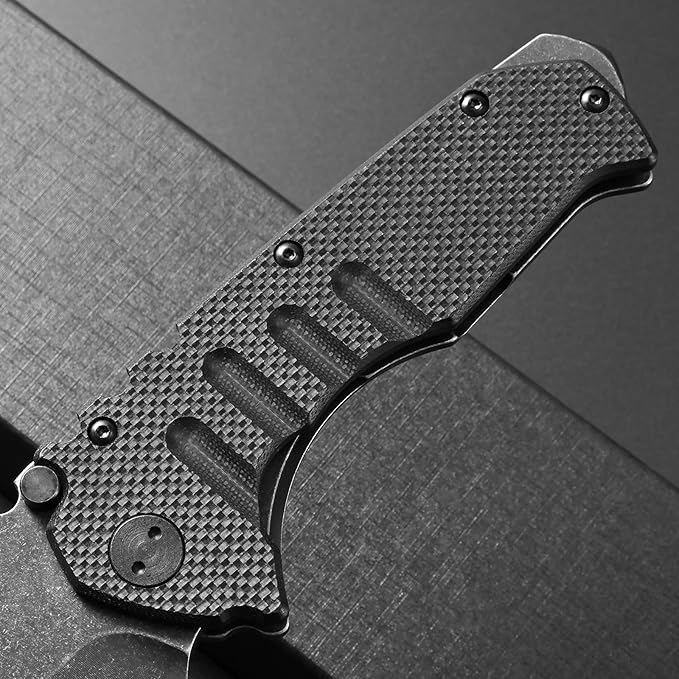 Ccanku C1137 Folding Knife, D2 Blade G10&Steel Handle EDC Tool Knife for Outdoor Camping Hiking