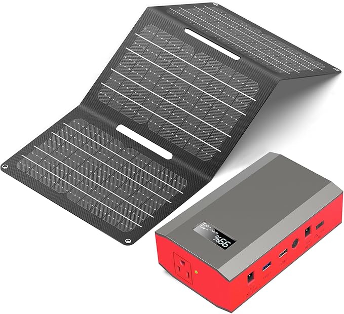 Portable Solar Power Bank with AC Outlet 65W 110V External Battery Pack, 24000mAh Portable Laptop