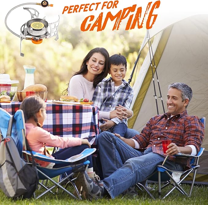 Camping Stove with Fuel Canister Adapter Portable Collapsible Gas Stove with Piezo