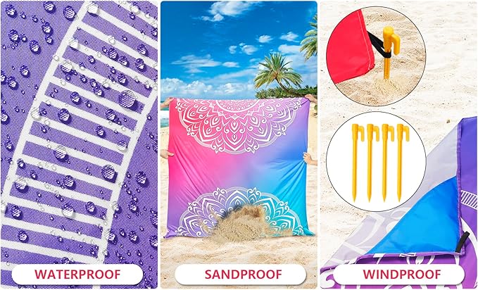 Beach Blanket Waterproof Sandproof Beach Mat 79" X 83"/10'x9'for 2-8 Adults Quick Drying Outdoor