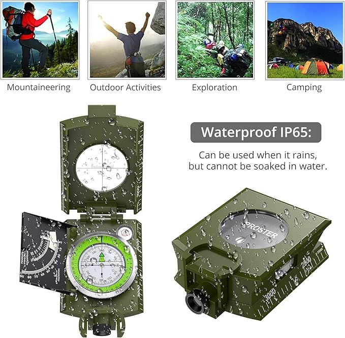 Proster IP65 Compass Hiking Survival - Lensatic Sighting Compass for Camping Navigation, Compass