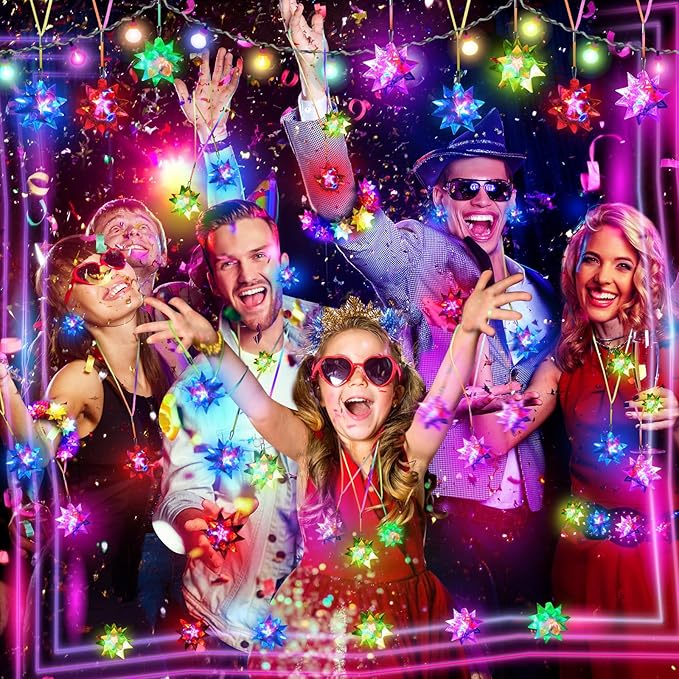 HONLYNE24 PCS Flashing Crystal Star Necklaces, Glow Necklaces Bulk Light up Party Favors, LED Glow