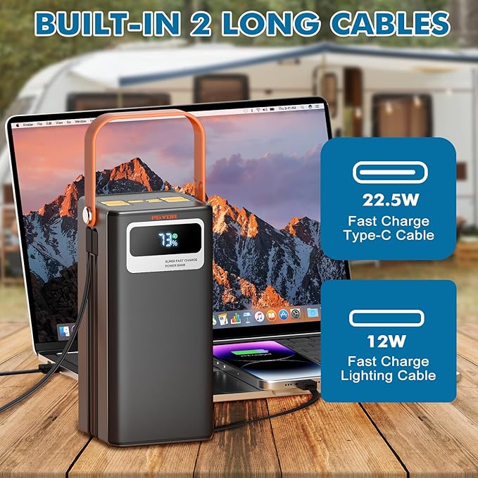 Portable Power Station, 27,000mAh Outdoor Generator with Built in Cable, Portable Power Bank Backup