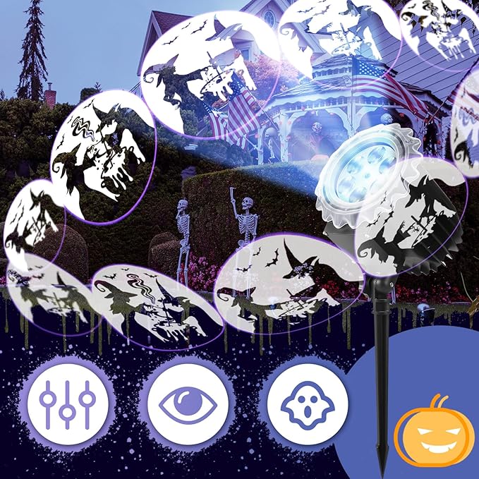 Halloween Projector Light with 1 Film Slides Holiday LED Projector Lights Outdoor Reflectors