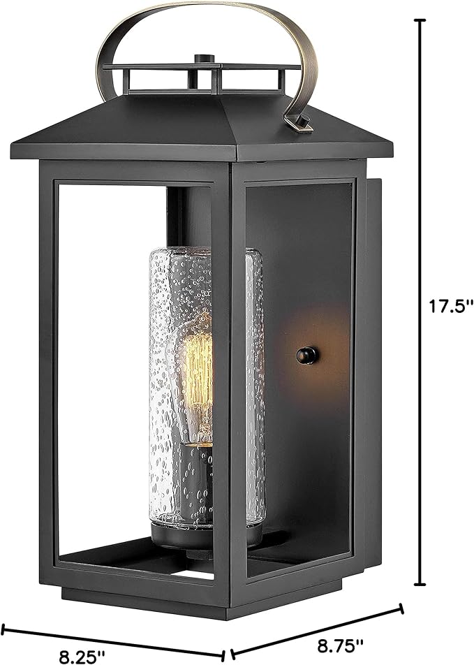 Hinkley Atwater Medium Wall Mount Outdoor Lantern - Anti-Fade, Clear Seedy Glass, Composite - Black