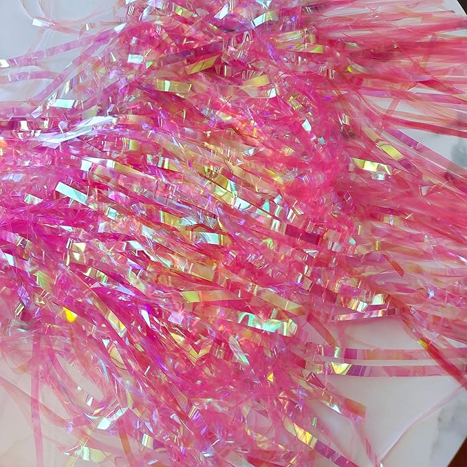 BRAVESHINE Clear Pink Streamers Party Decorations Iridescent Foil Fringe Backdrop - 2 Pack 3.2 x