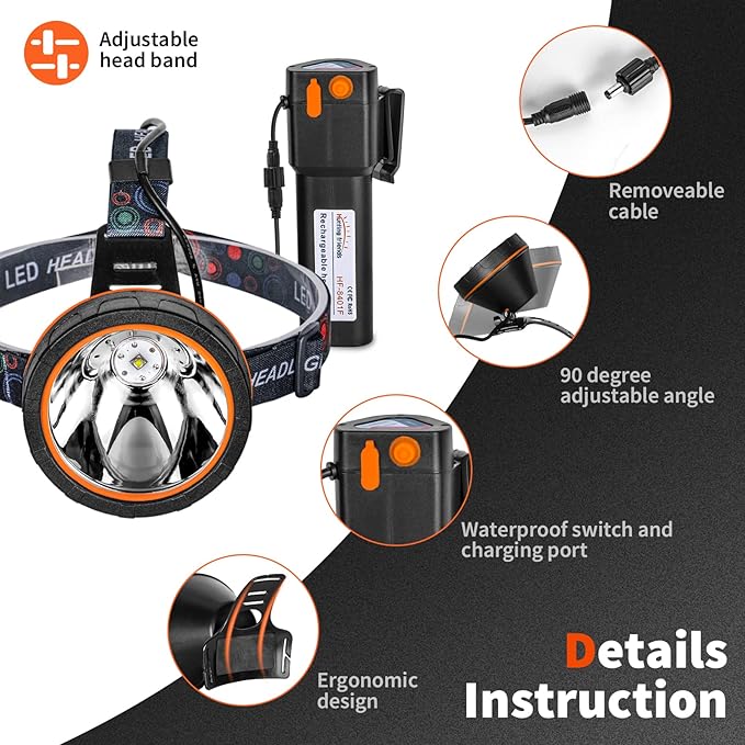 Super Bright LED Coon Hunting Headlamp - High Lumen Rechargeable Waterproof Headlight, Long-Range
