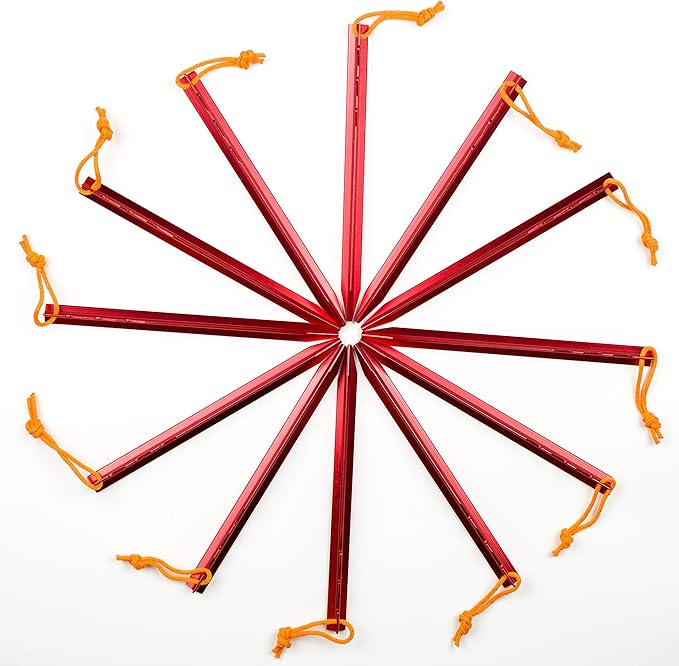 Aluminum Alloy Tent Stakes Pegs, 12-Pack Aluminum Ground Pegs with Reflective Pull Ropes