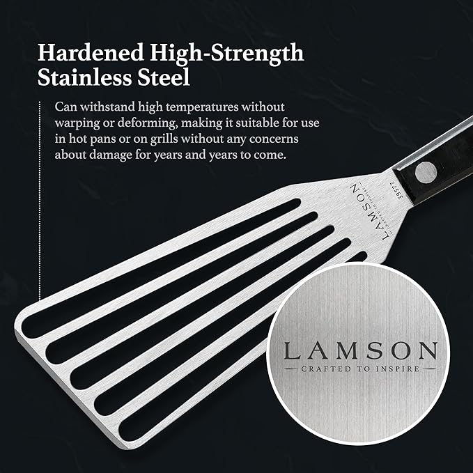 Lamson 3" x 6" Chef's Slotted Turner with Noir Ultra Durable Handle - Right Hand