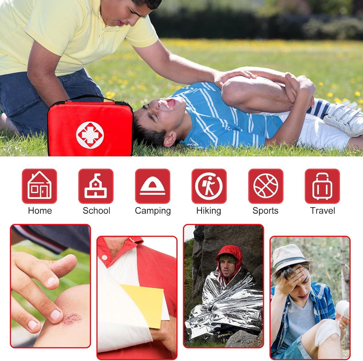 First Aid Kit 300PCS Car Home Camping Essentials Red 1st Aid