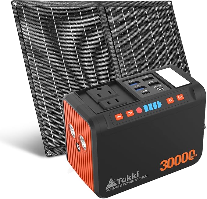 Takki 111Wh Portable Solar Generator Power Station with 21W Foldable Solar Panel, 120W Peak Solar
