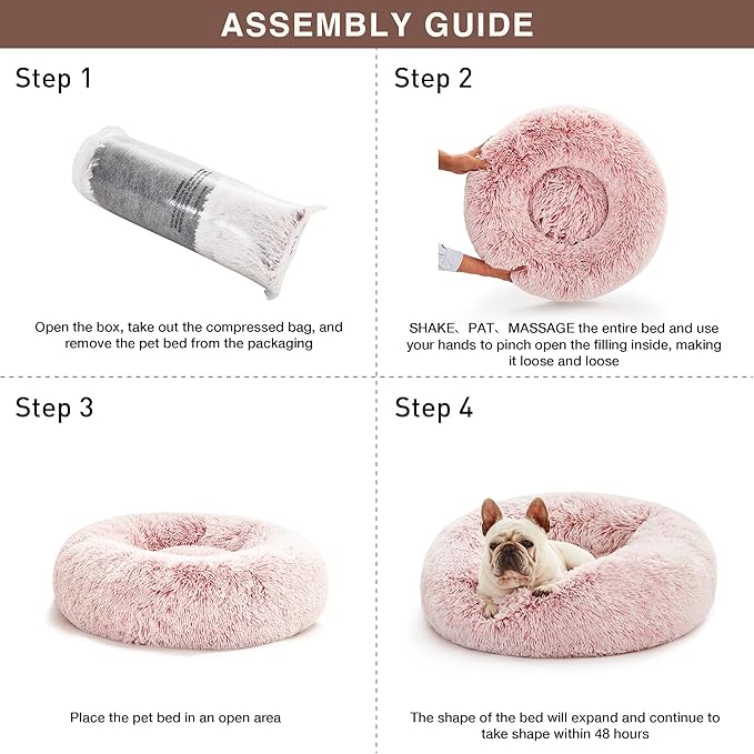 Love's cabin Calming Cat Bed for Indoor Cats, Anti-Anxiety Donut Round Dog Bed, Fluffy Faux Fur