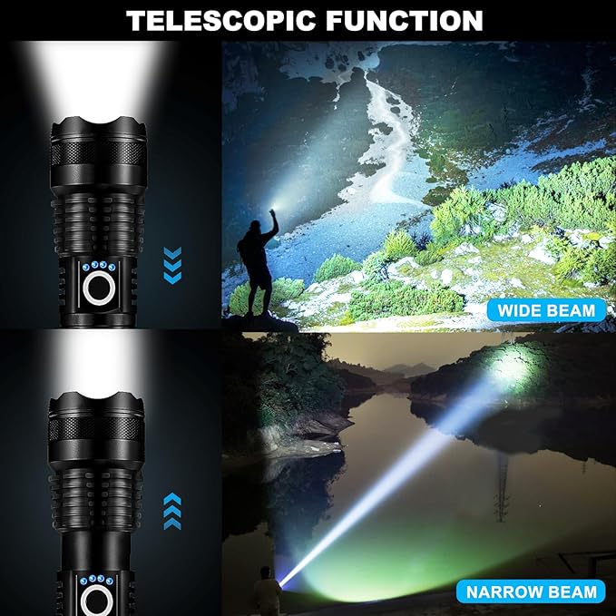 4 Pack Rechargeable LED Flashlights High Lumens, 90,000LM Super Bright Flashlight, Adjustable