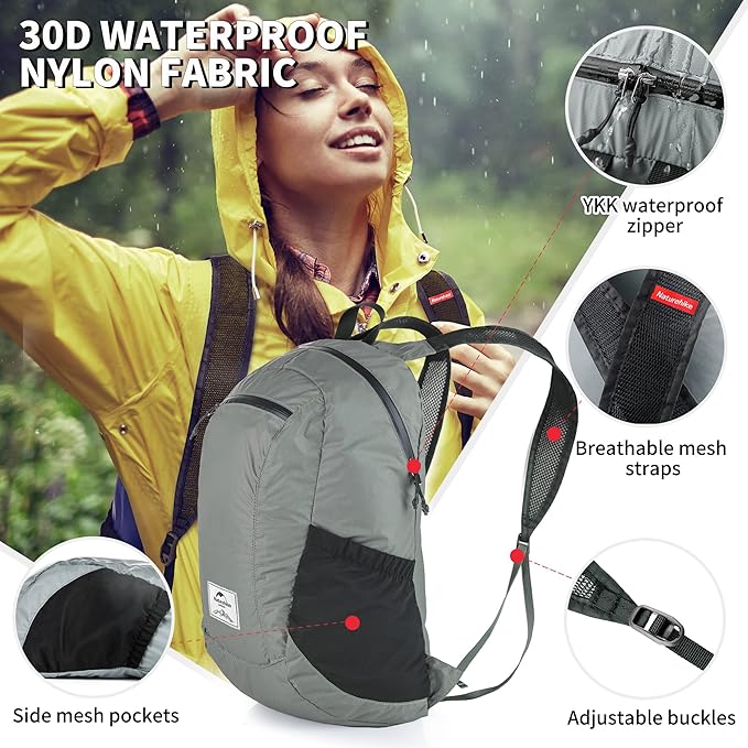 Naturehike 18L Lightweight Hiking Backpack, Waterproof Camping Packable Backpack Ultralight for