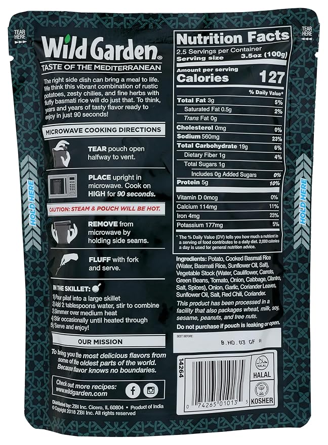 Wild Garden Heat and Serve Pilaf, Rice & Potato, Fully Cooked, Ready to Eat, Microwavable, 8.8 oz