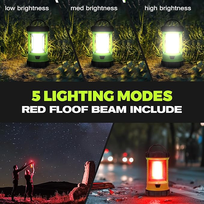 Camping Lantern, 3000LM LED Rechargeable Battery Operated Lantern, 5 Light Modes, COB Waterproof