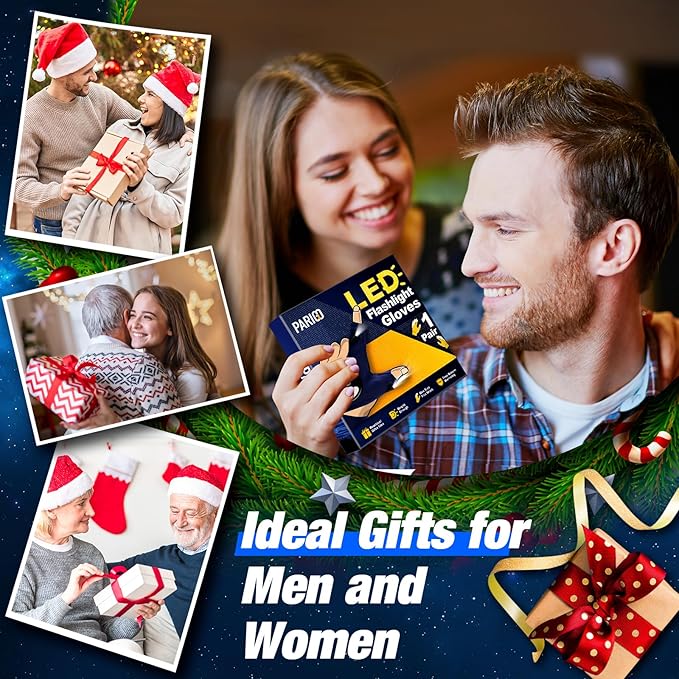 PARIGO LED Flashlight Gloves Gifts for Men Women Christmas Stocking Stuffers for Men Husband