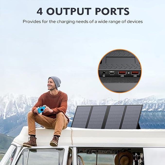 ENGINSTAR 60W Foldable Solar Panel Charger with 18V DC Outlet for Portable Power Stations
