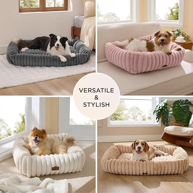 Bedsure Cute Dog Bed for Small Medium Dogs - Washable Furry Puppy Beds, Rectangle Orthopedic